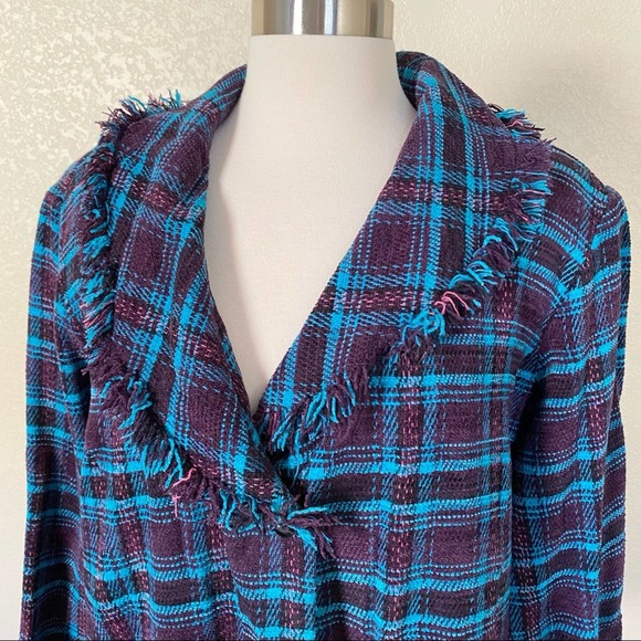 SOLD STEPHANIE THOMAS Chenille Tweed Button Blazer Plaid Size 16 - Picture 9 of 10